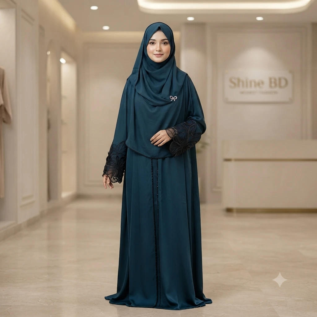 Premium Dubai Cherry Fabric: Elegant Lace Abaya Borka maroon Color