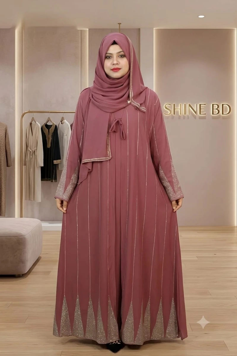 Premium Zafran Felix Luxury Abaya with Embroidery & Stone Work | Matching Hijab & Adjustable Inner | Modest Fashion Teal Blue