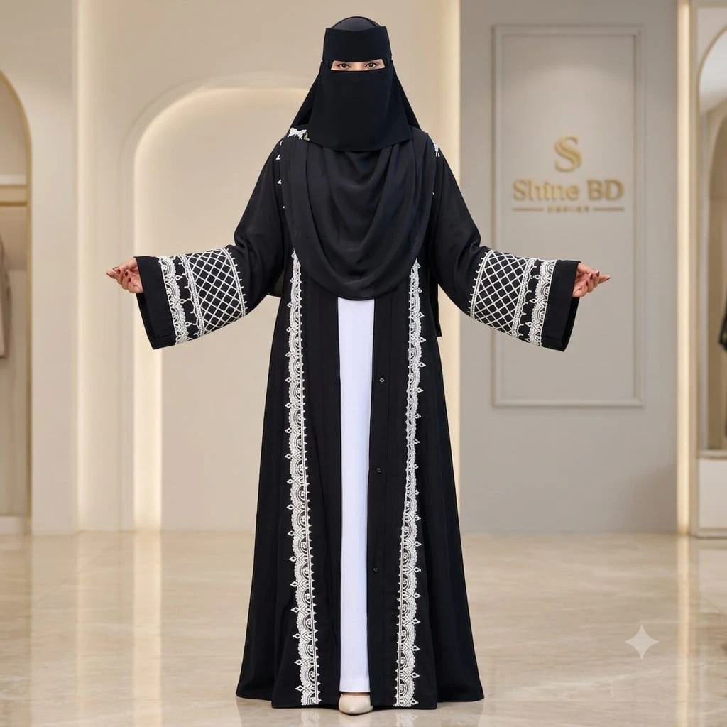 Premium 3-Piece Dubai Fabric Abaya Set with Original Embroidery (Koti, Inner & Hijab)