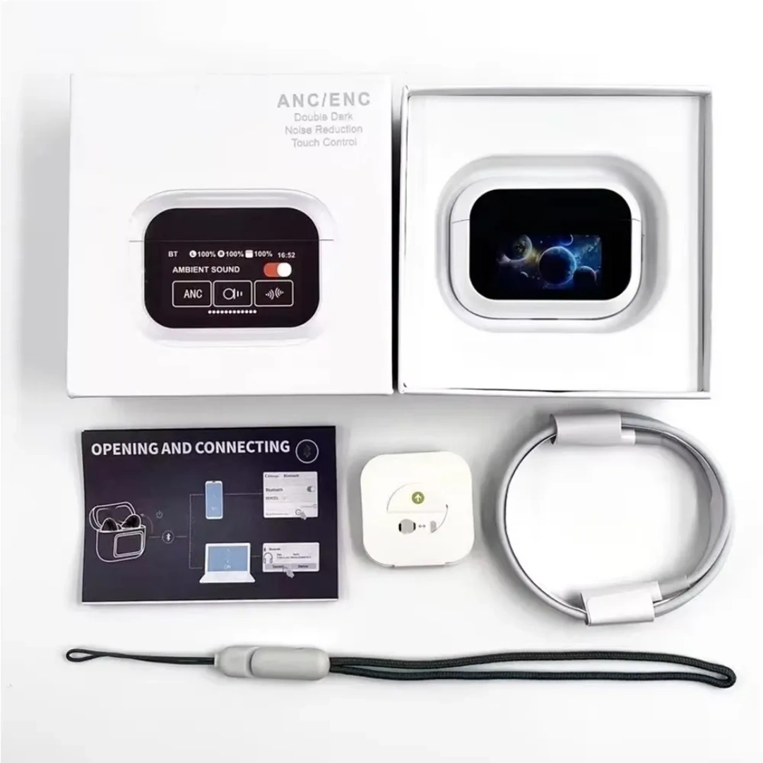 A9 Pro TWS Wireless Earbuds with Smart Display & Ambient Sound Mode – White