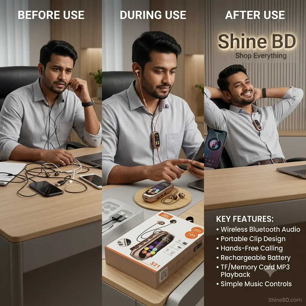 S21 Wireless Bluetooth Receiver & MP3 Player with Earphone