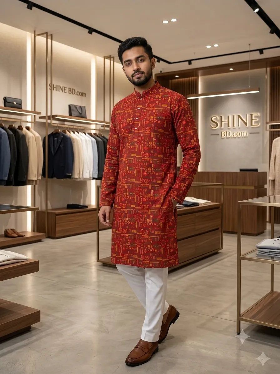 Premium Cotton Print Panjabi