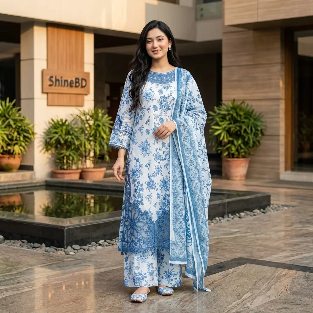 Cotton Embroidery Three Piece
