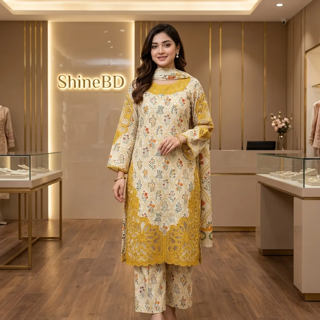 Cotton Embroidery Three Piece