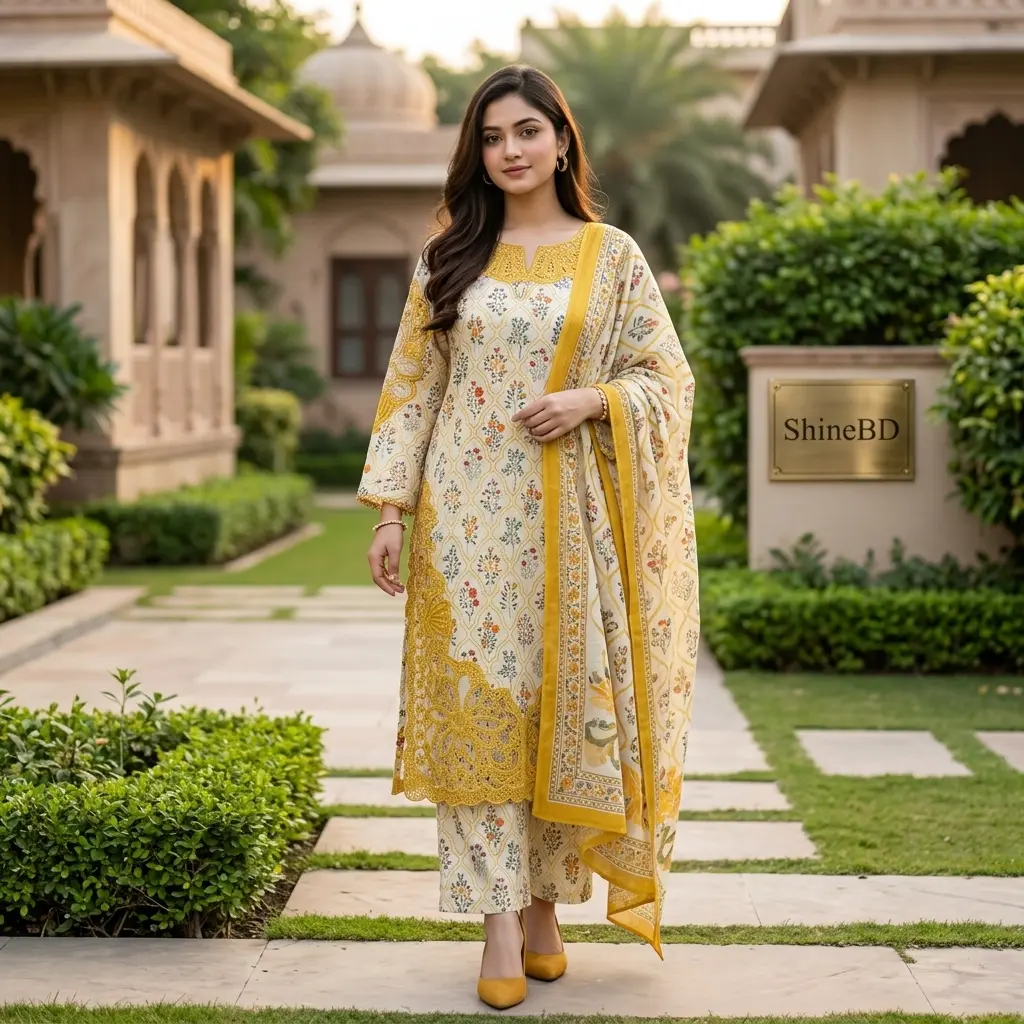 Cotton Embroidery Three Piece