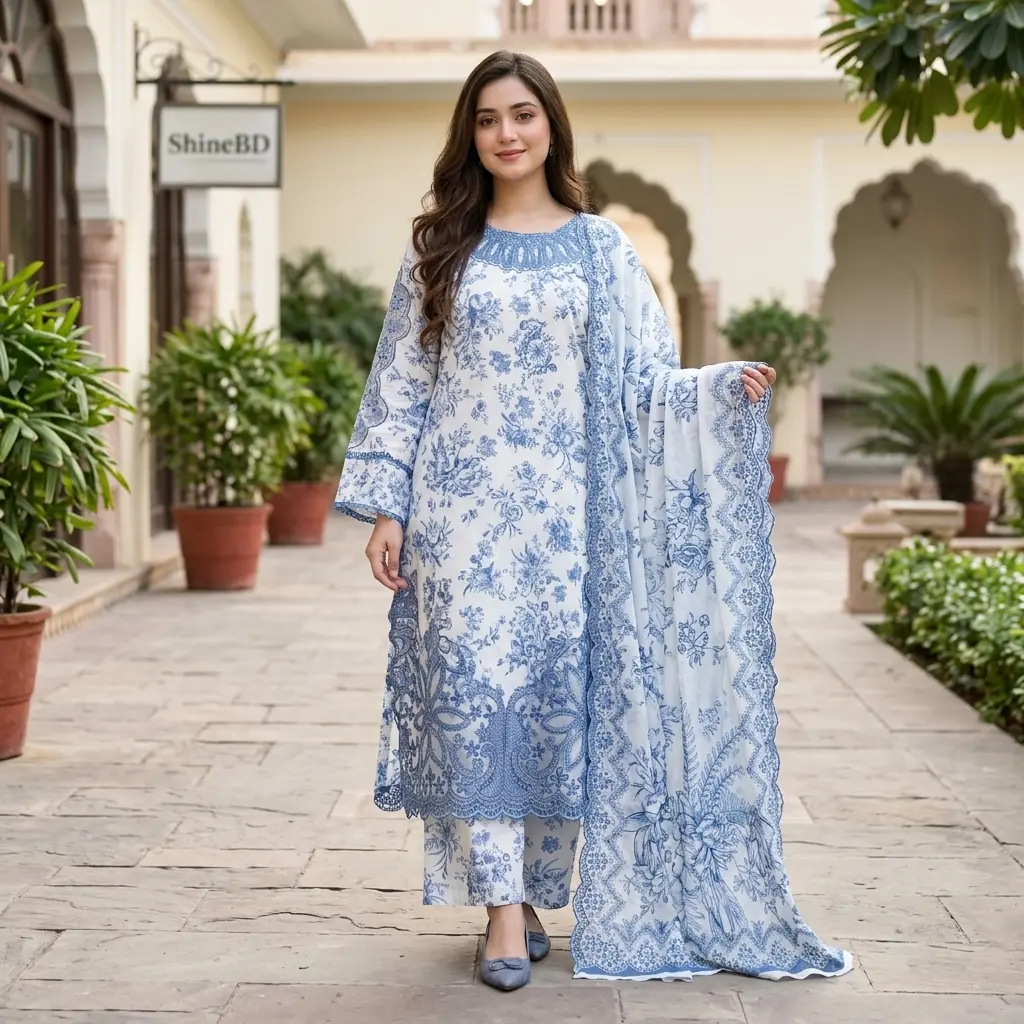 Cotton Embroidery Three Piece