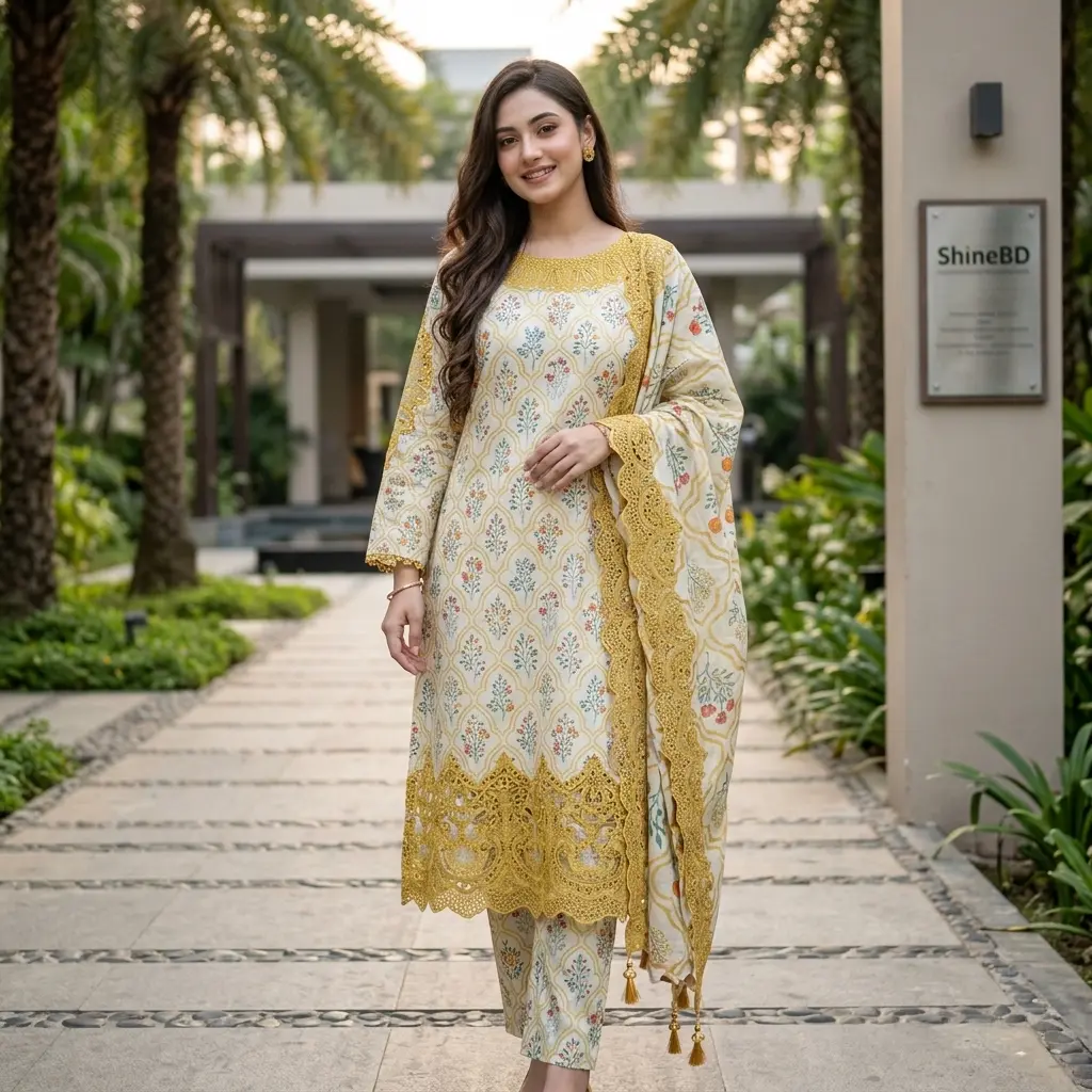 Cotton Embroidery Three Piece