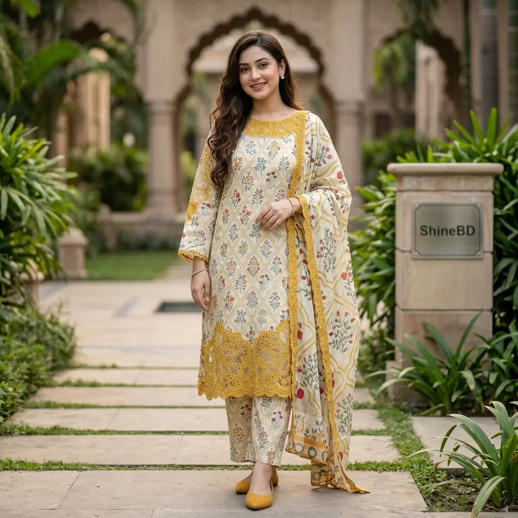Cotton Embroidery Three Piece