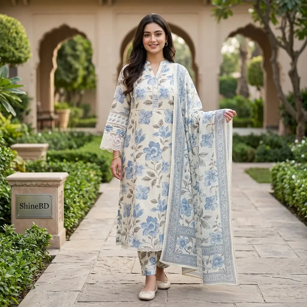 Cotton Embroidery Three Piece