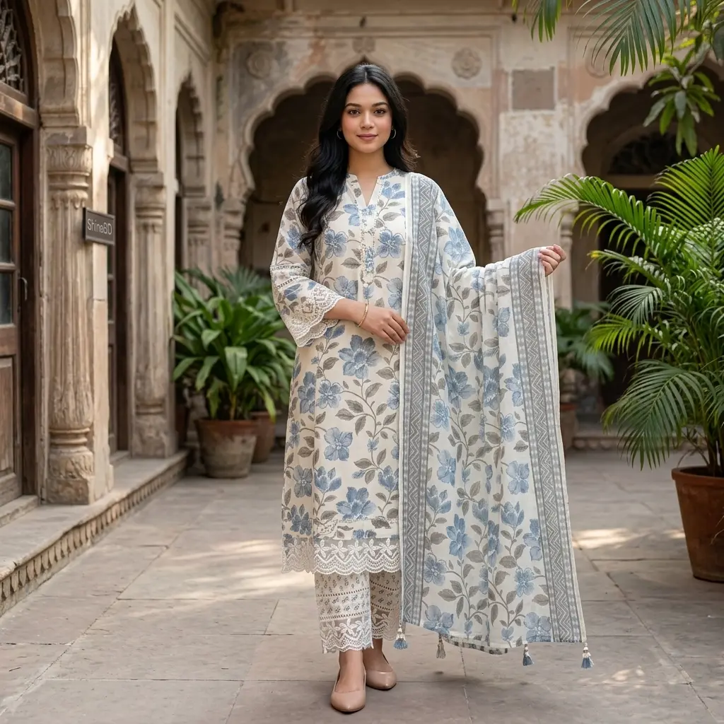 Cotton Embroidery Three Piece