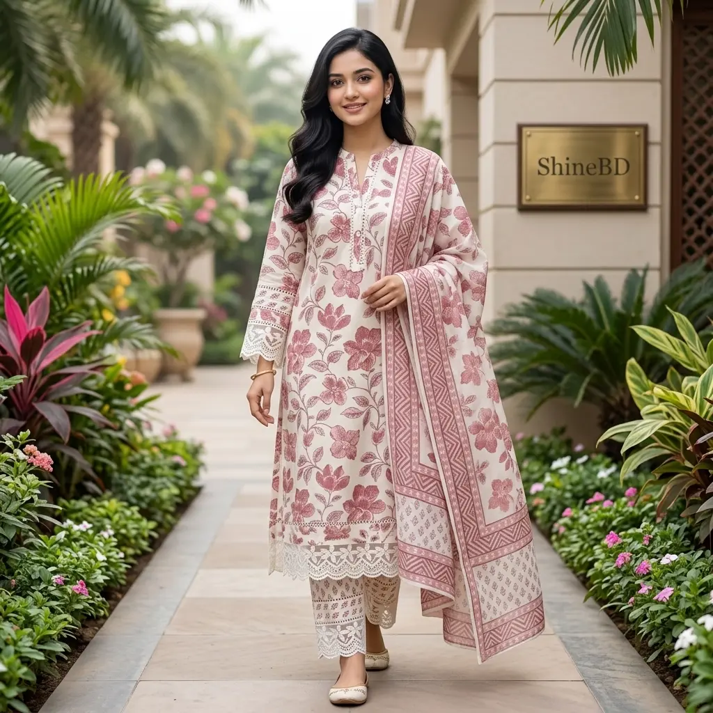 Cotton Embroidery Three Piece