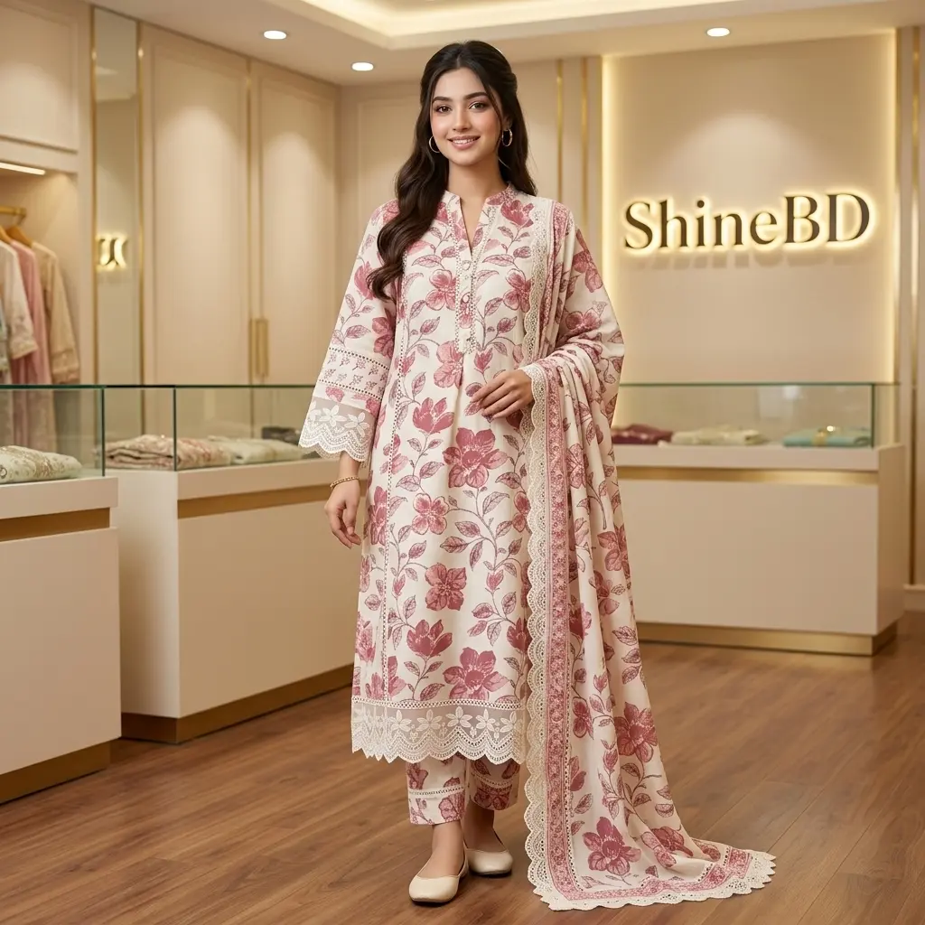 Cotton Embroidery Three Piece