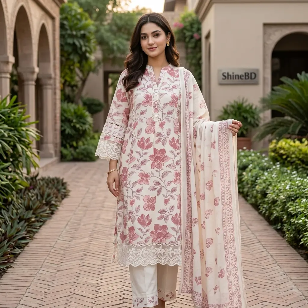 Cotton Embroidery Three Piece