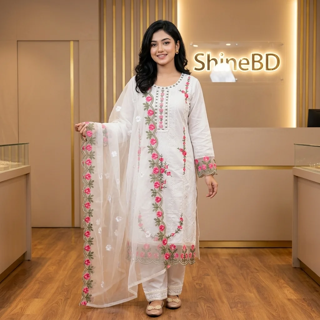 Cotton Embroidery Three Piece