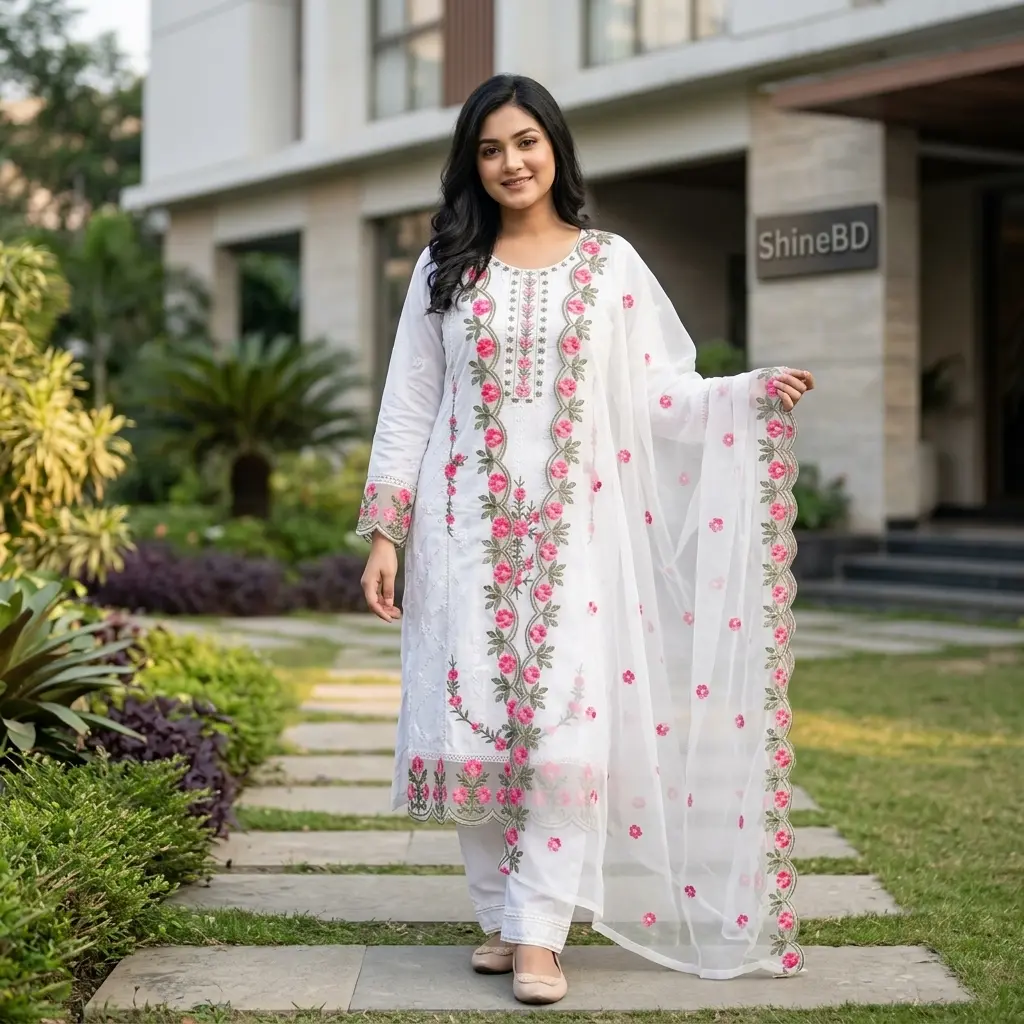 Cotton Embroidery Three Piece