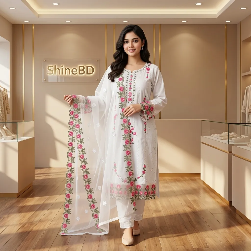 Cotton Embroidery Three Piece
