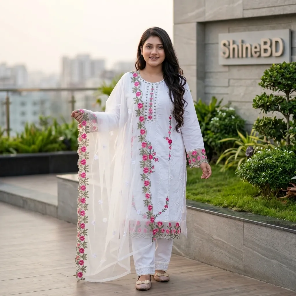 Cotton Embroidery Three Piece