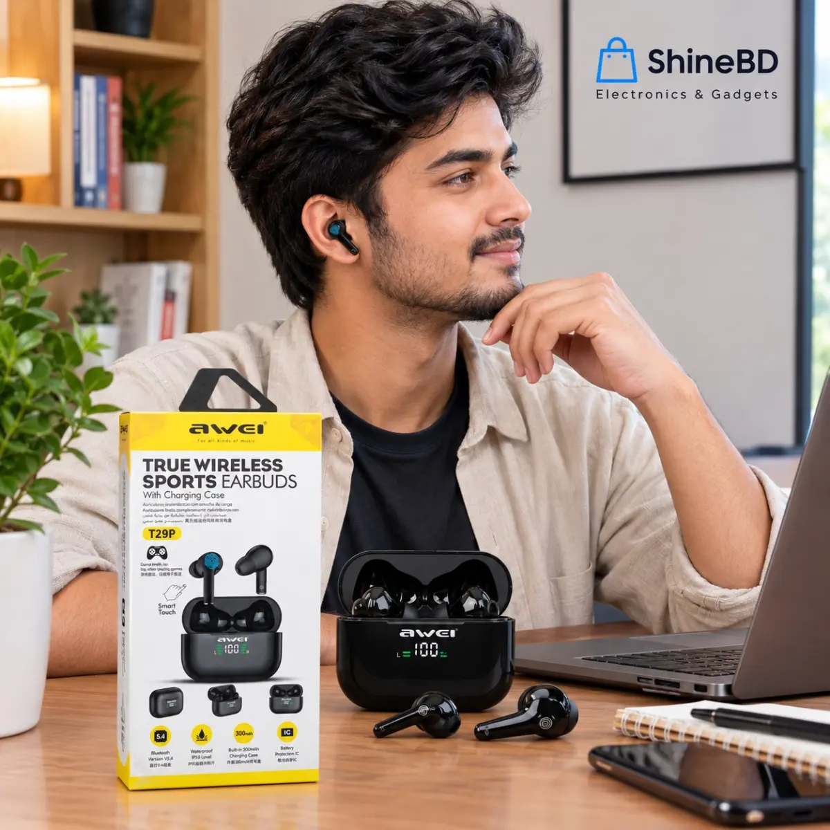 Awei T29P ANC Gaming True Wireless Earbuds – Bluetooth 6.0 Low Latency Earphones with Active Noise Cancellation, LED Charging Display & IPX6 Waterproof  Ask for
