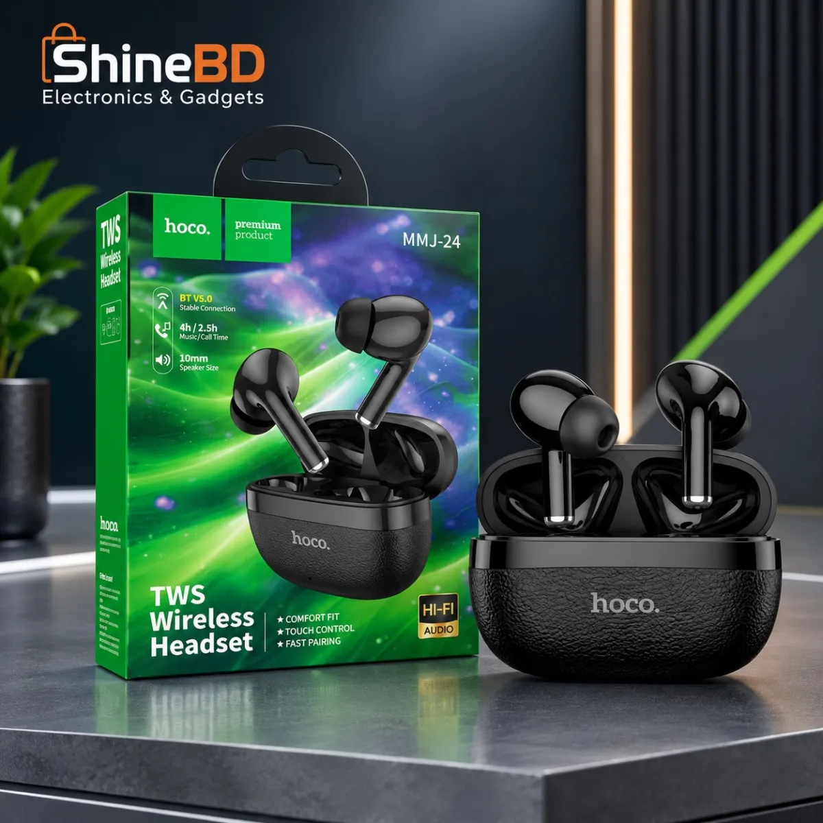 Hoco MMJ-24 Wireless Headset – Bluetooth 6.0 Hi-Fi Audio Neckband & Earphone with Touch Control, 10mm Driver & Long Battery Life