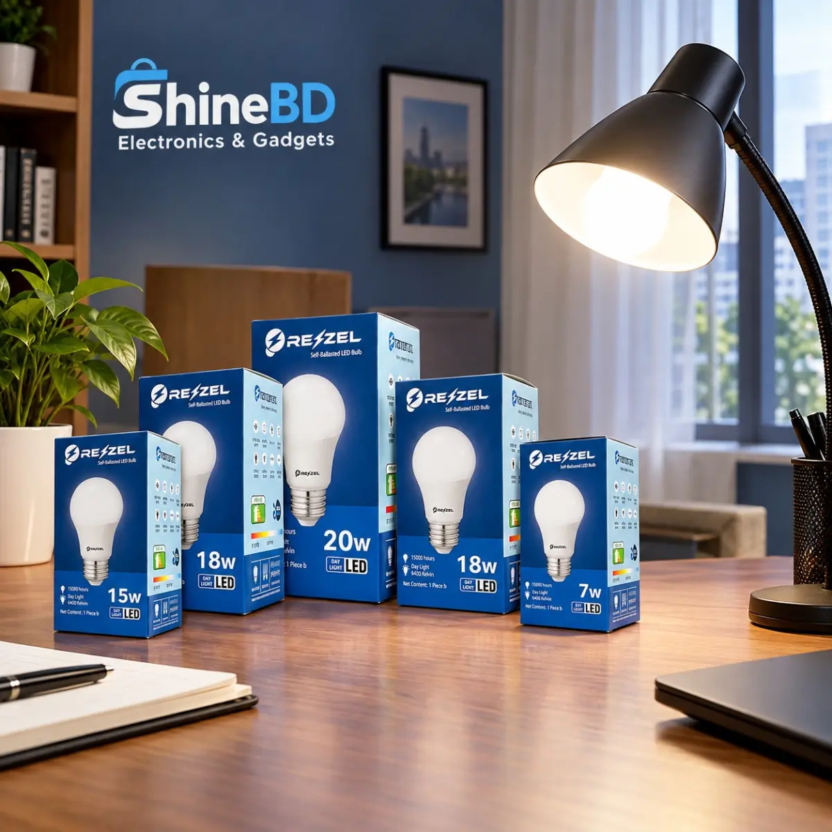 Rezzel LED Bulb 5-Piece Combo Pack (20W, 18W, 18W, 15W, 7W) – Energy Saving 6400K Cool White LED Bulbs with 270° Beam Angle, High Lumen Output & 1 Year Warranty