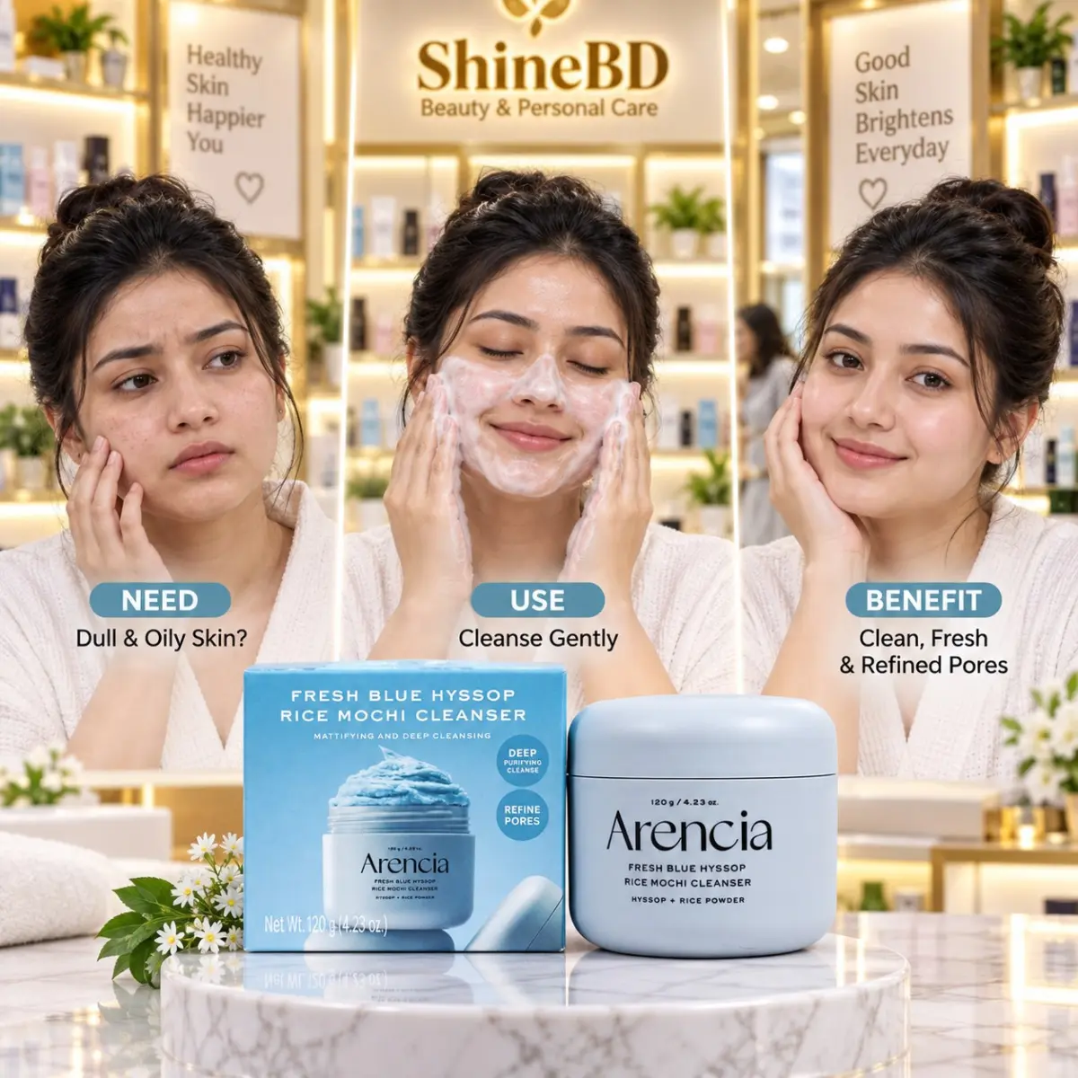 Arencia Fresh Blue Hyssop Rice Mochi Cleanser