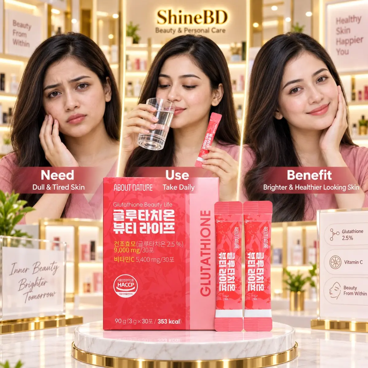 About Nature Glutathione Beauty Life ( New ) 90 g ( 3000mg x 30 Packets )