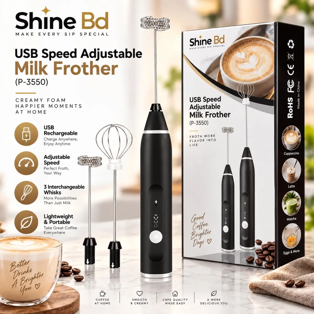 USB Speed Adjustable Milk Frother