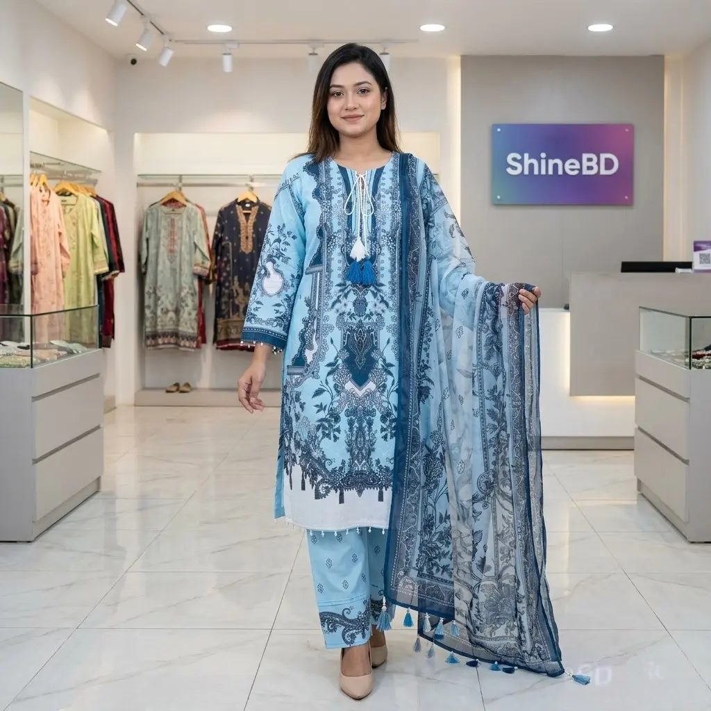 Embroidery Sequence Digital Print Three Piece