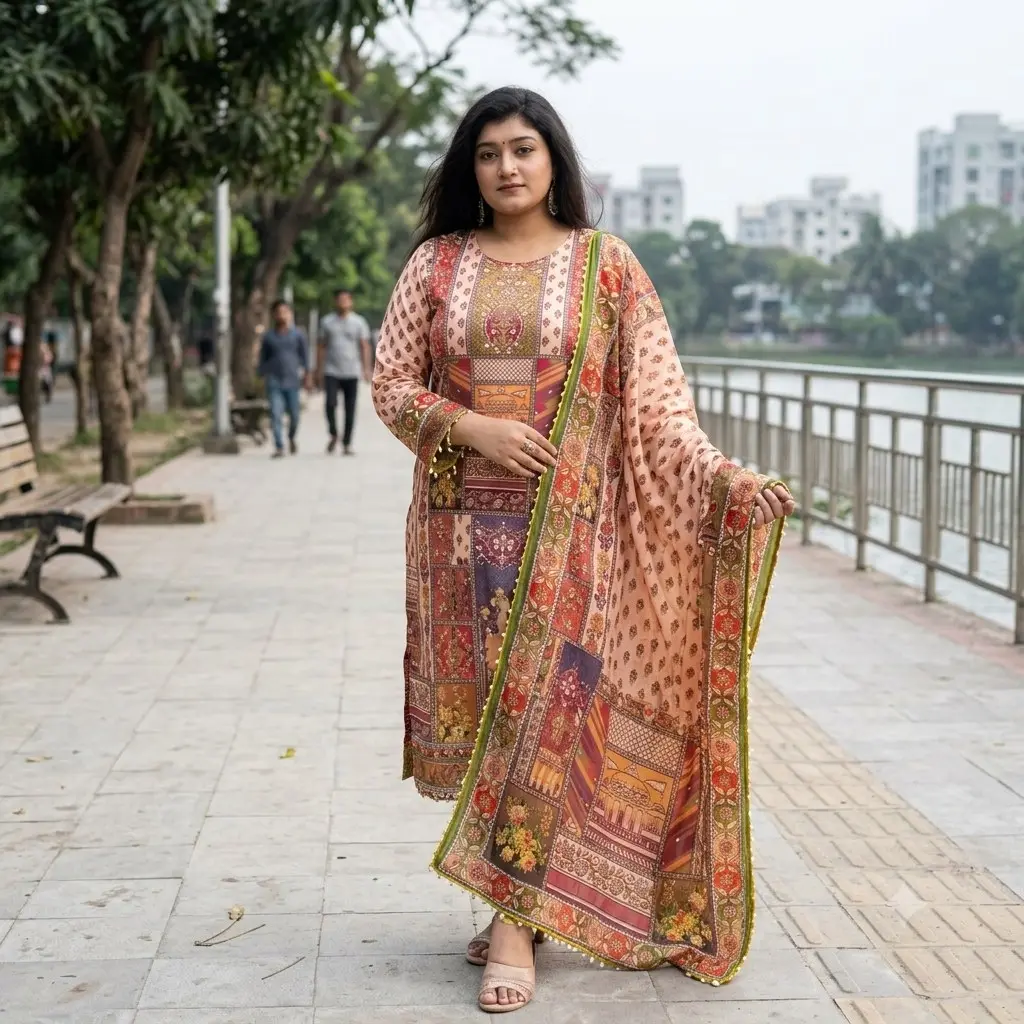 Jorjet Digital Print Three Piece