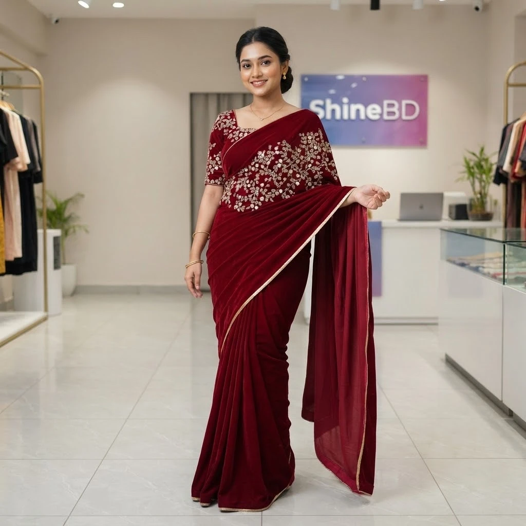 ইন্ডিয়ান জর্জেট শাড়ি ব্লাউজ পিস সহ