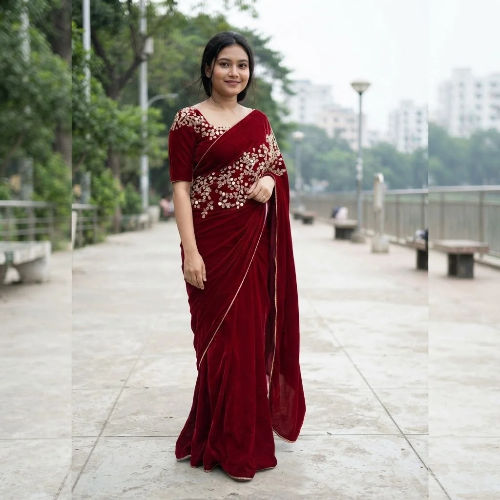 ইন্ডিয়ান জর্জেট শাড়ি ব্লাউজ পিস সহ