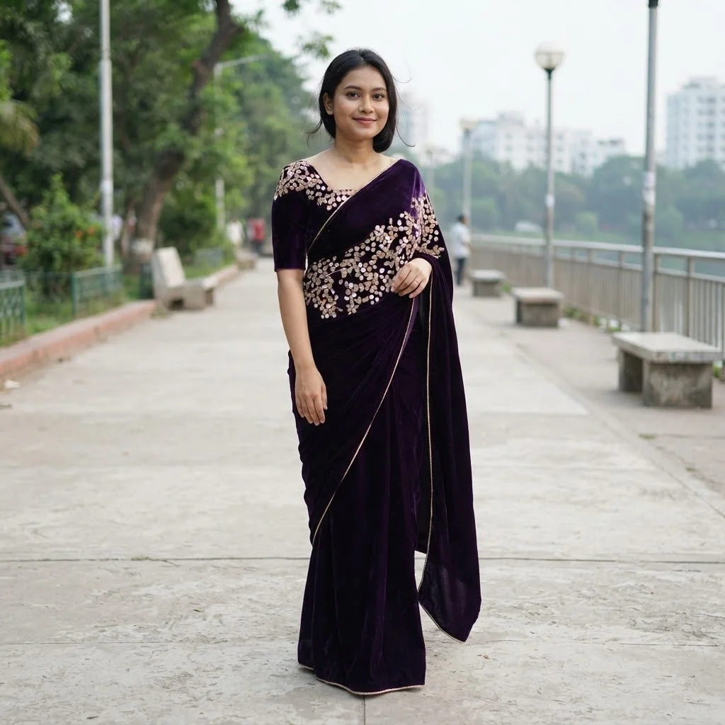 ইন্ডিয়ান জর্জেট শাড়ি ব্লাউজ পিস সহ
