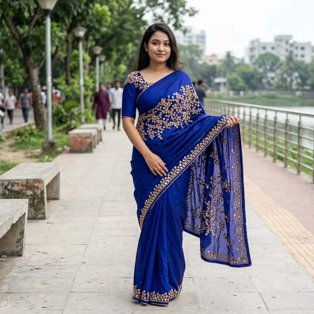 ইন্ডিয়ান জর্জেট শাড়ি ব্লাউজ পিস সহ