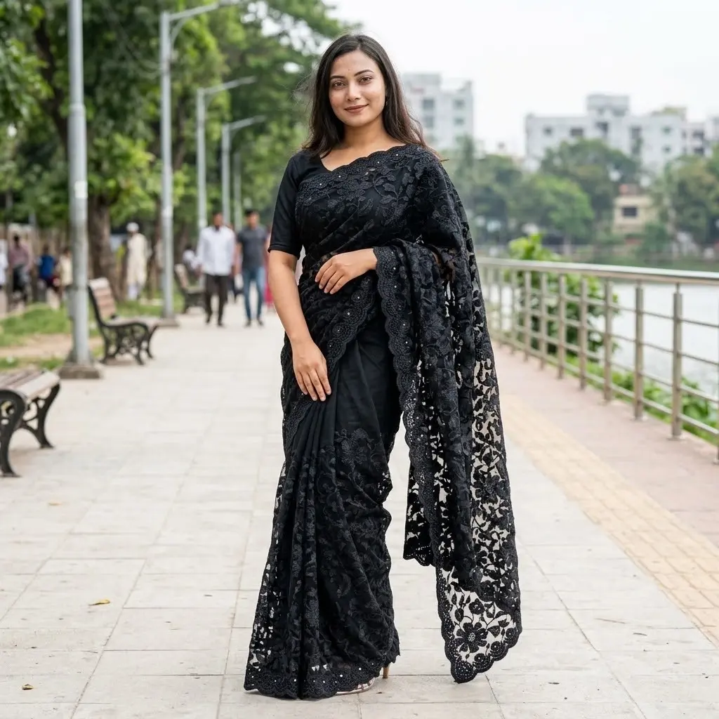 ইন্ডিয়ান জর্জেট শাড়ি ব্লাউজ পিস সহ