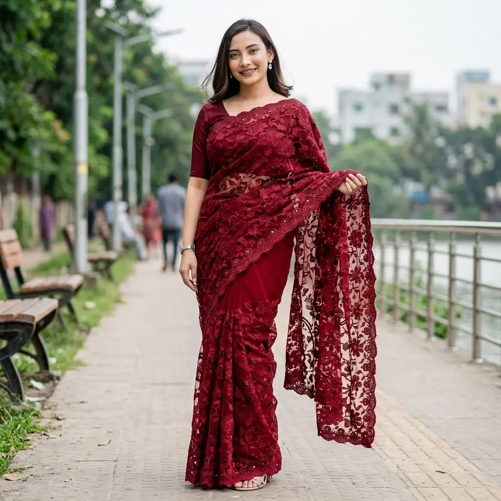 ইন্ডিয়ান জর্জেট শাড়ি ব্লাউজ পিস সহ