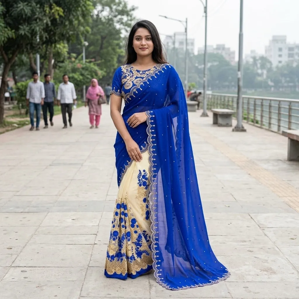 ইন্ডিয়ান জর্জেট শাড়ি ব্লাউজ পিস সহ