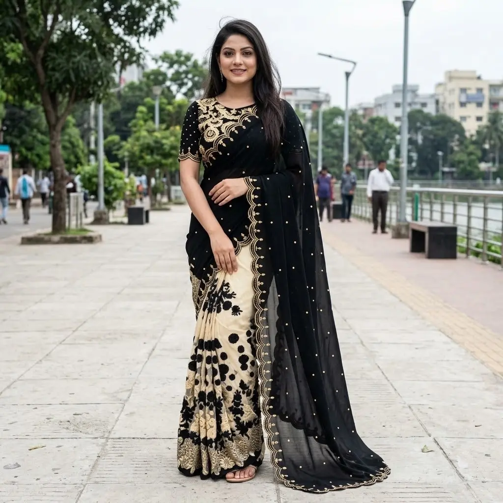 ইন্ডিয়ান জর্জেট শাড়ি ব্লাউজ পিস সহ