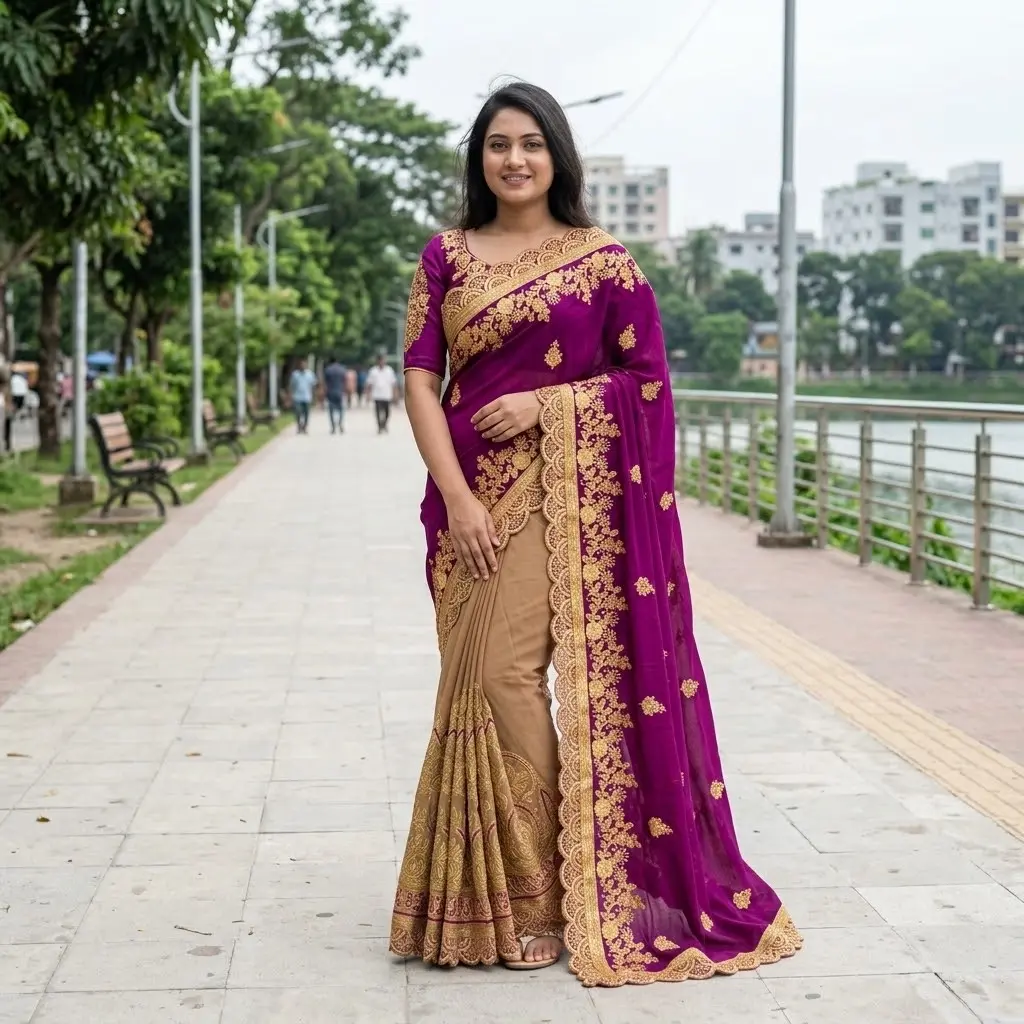 ইন্ডিয়ান জর্জেট শাড়ি ব্লাউজ পিস সহ
