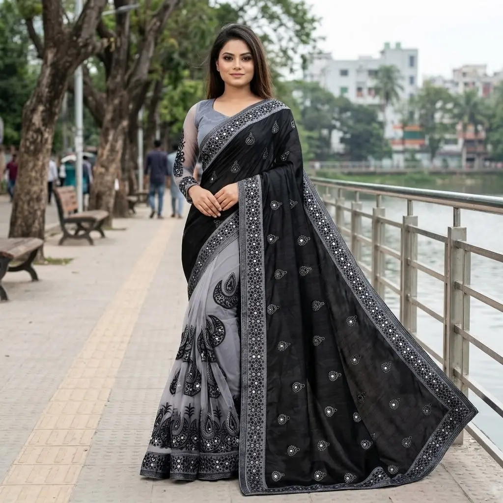 ইন্ডিয়ান জর্জেট শাড়ি ব্লাউজ পিস সহ