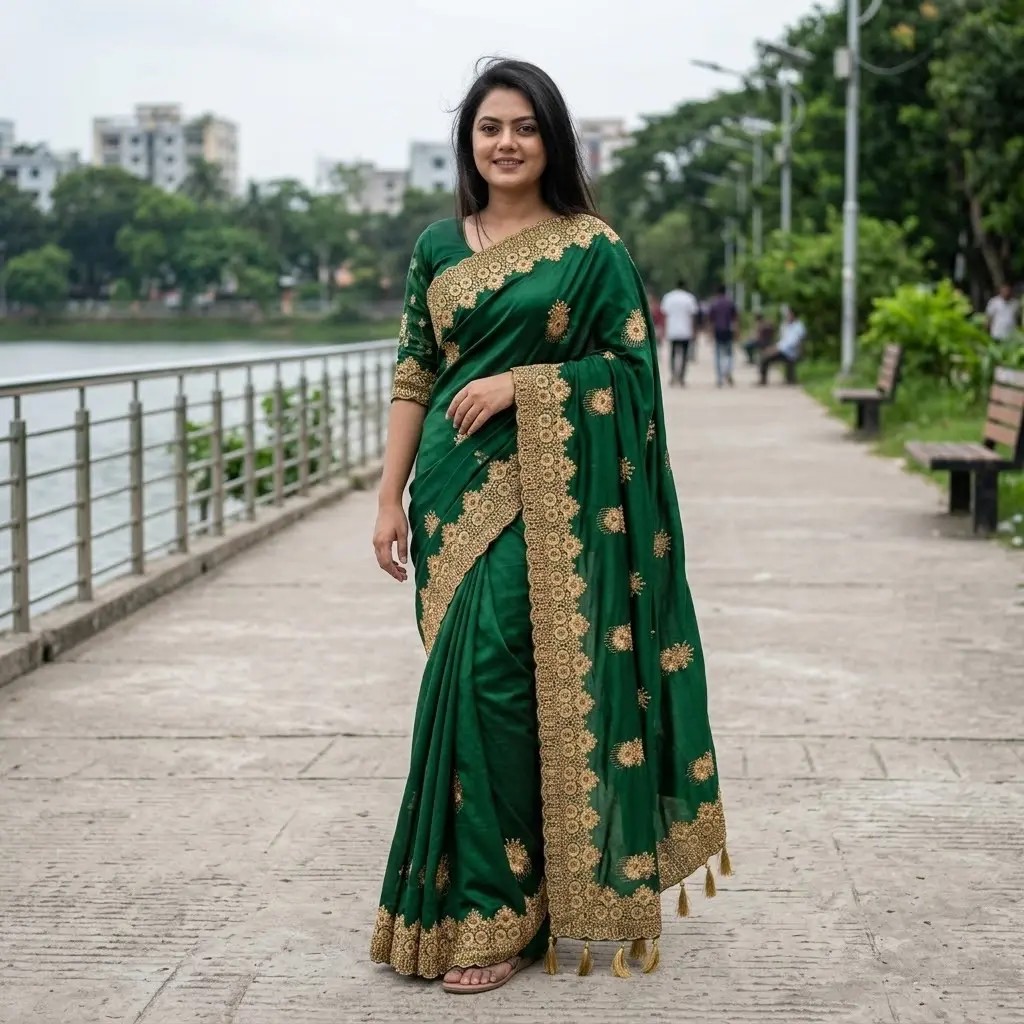ইন্ডিয়ান জর্জেট শাড়ি ব্লাউজ পিস সহ