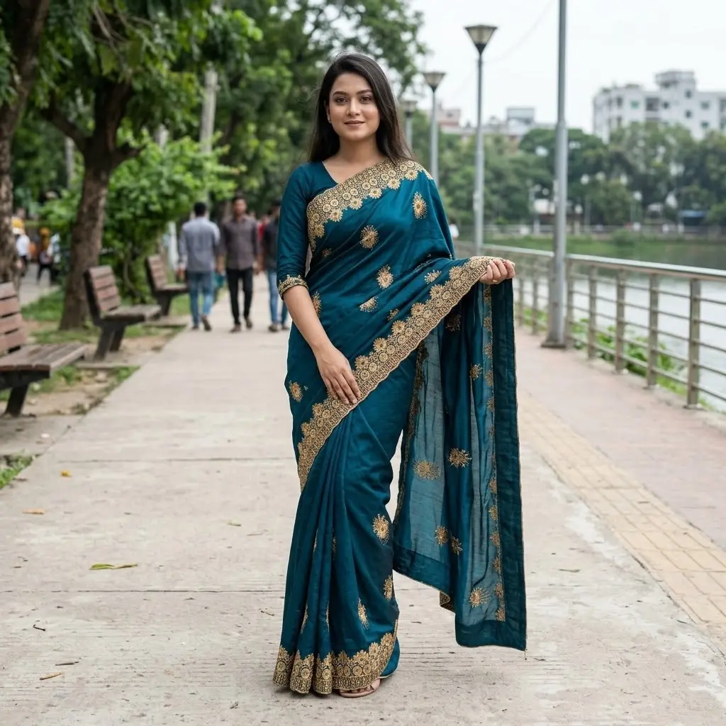 ইন্ডিয়ান জর্জেট শাড়ি ব্লাউজ পিস সহ