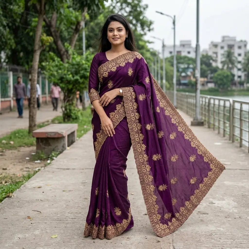 ইন্ডিয়ান জর্জেট শাড়ি ব্লাউজ পিস সহ