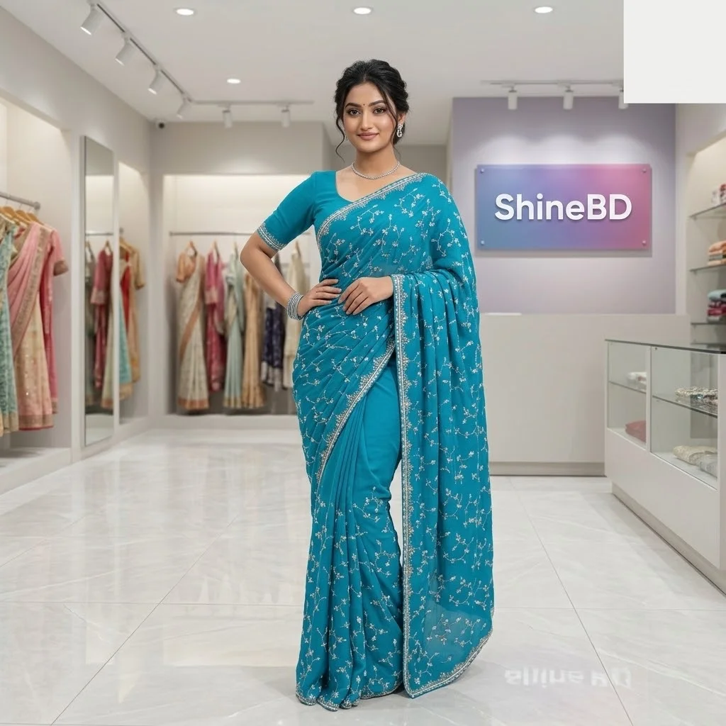 Chinigura Georgette Sequences Embroidery Sharee