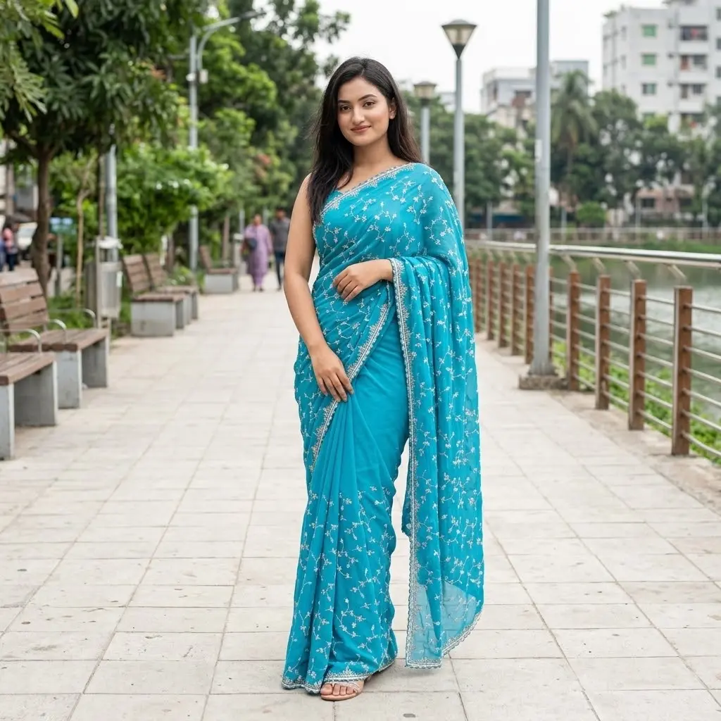 Chinigura Georgette Sequences Embroidery Sharee