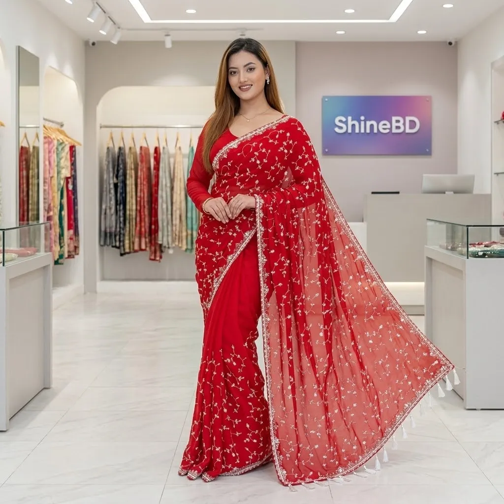Chinigura Georgette Sequences Embroidery Sharee