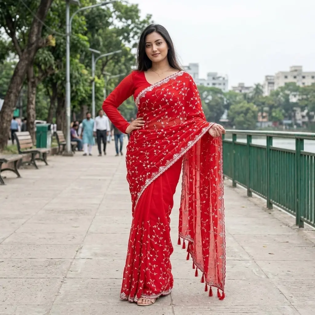 Chinigura Georgette Sequences Embroidery Sharee