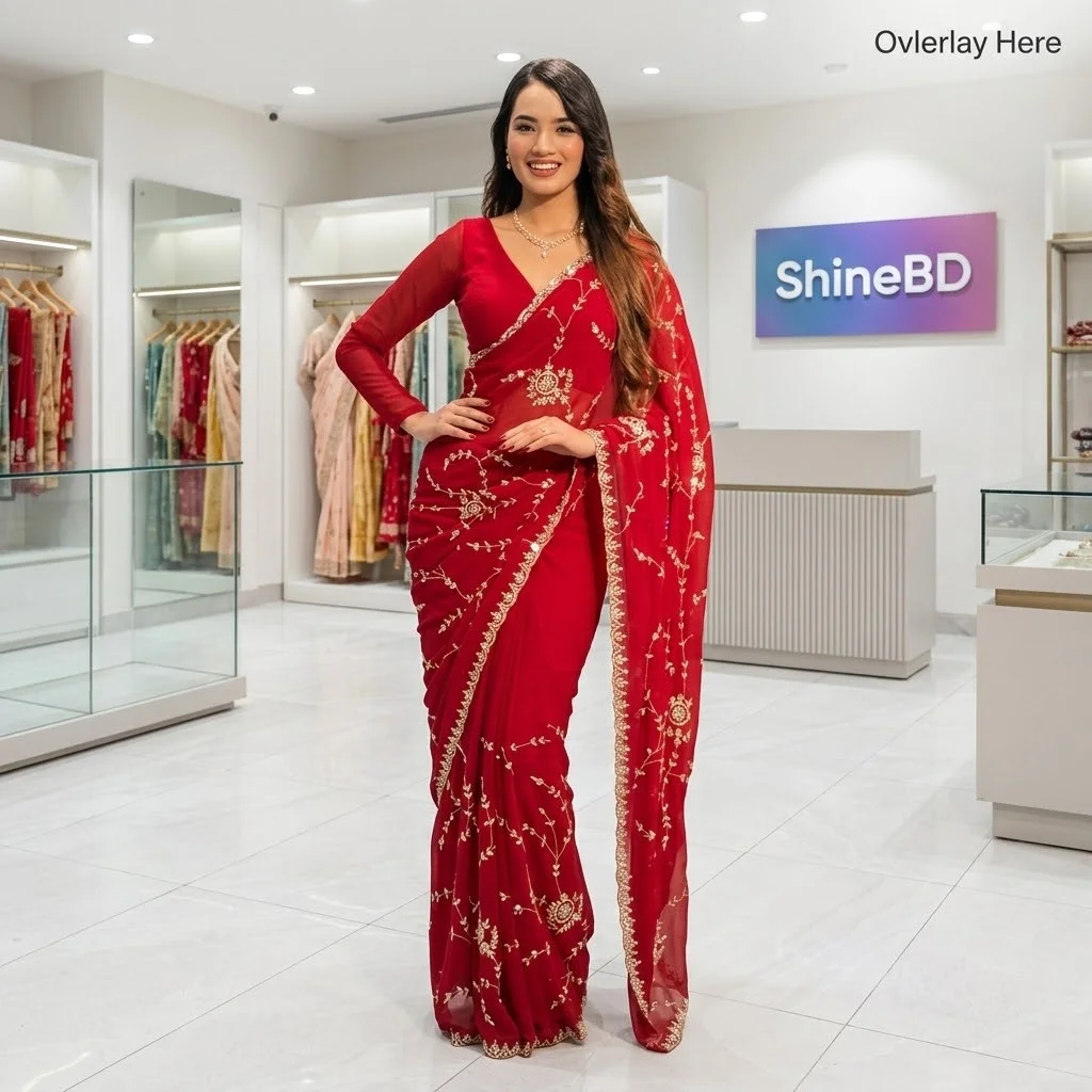 Chinigura Georgette Sequences Embroidery Sharee