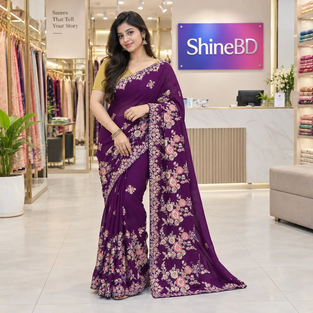 ইন্ডিয়ান জর্জেট শাড়ি ব্লাউজ পিস সহ