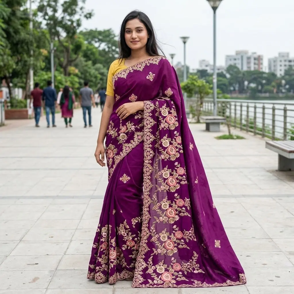 ইন্ডিয়ান জর্জেট শাড়ি ব্লাউজ পিস সহ