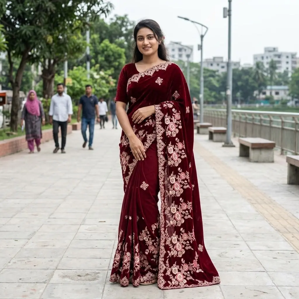 ইন্ডিয়ান জর্জেট শাড়ি ব্লাউজ পিস সহ